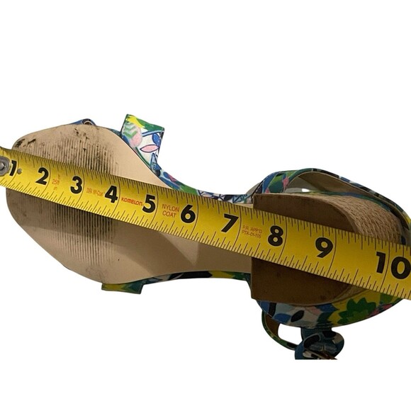 Talbots Siena Rope Floral Green Blue Sandals Women 7.5 Ankle Strap Block Heel - Picture 7 of 16